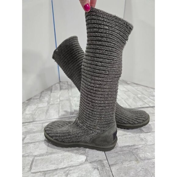 UGG Australia Cardy Classic Tall Knit Socks Sweater Boots Women's Size 7 Gray - Picture 4 of 9